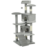 PawHut - Arbre à chat 53 po - grand meuble condo - gris-Le design à plusieurs niveaux offre une aire de jeu où vos chats peuvent sauter librement 