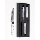 Minimal - Ensemble de couteaux à steak Damascus White Stone de 4 pièces, service pour 4 personnes-Poignées élégantes uniques au design ergonomiquees