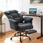 HOMCOM - Fauteuil de bureau exécutif inclinable avec repose-pieds et dossier pliant - gris foncé-Dossier inclinable avec 3 angles et repose-pieds rétractable pour un confort personnalisé