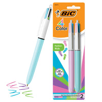 BIC - Stylos à bille à 4 couleurs Fashion - rétractables - 1.0 mm - Paquet de 2-Un paquet de 2 stylos-billes rétractables BIC 4 couleurs Fashion