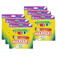 Crayola - Marqueurs à trait large, couleurs vives et audacieuses, 10 par paquet, 6 paquets, 60 marqueurs au total-Les marqueurs à ligne large et longue durée sont parfaits pour colourier, en déposant beaucoup de couleurs brillantes sans traverser la plupart des papiers