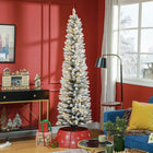 HOMCOM - Arbre de Noël artificiel floqué enneigé de 7 pieds avec lumières-L'éclairage LED blanc chaud offre une lueur chaleureuse et accueillante 