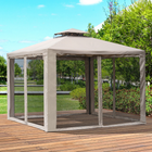 Outsunny - Pavillon de patio 10 pi l x 10 pi L extérieur, abri à toit à 2 niveaux - brun-8 œillets intégrés pour assurer un bon drainage de l'eau