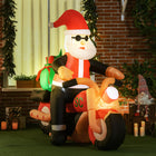 HOMCOM - Père Noël à moto gonflable de 5 - 5ft illuminé pour décoration de jardin de vacances - Blanc - Rouge et Vert-4 lumières LED intégrées pour illuminer la nuit de la saison de Noël et bien décorer votre maison 
