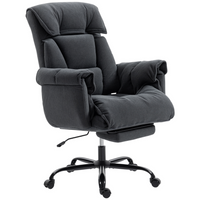 HOMCOM - Fauteuil de bureau exécutif inclinable avec repose-pieds et dossier pliant - gris foncé-Appui-tête, accoudoirs généreusement rembourrés, dossier haut et repose-pieds assurent un soutien ergonomique complet du corps