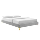 Modway - Sutton Performance Velvet Cadre de lit complet, Gris clair-Poutre centrale renforcée et jambes de soutien