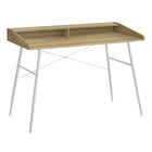Monarch Specialties - 7534 Bureau 48 po L - Naturel/Metal Blanc-Bureau d'ordinateur au fini faux bois naturel avec une petite huche avec une longue tablette et 2 compartiments de rangement