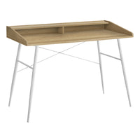 Monarch Specialties - 7534 Bureau 48 po L - Naturel/Metal Blanc-Bureau d'ordinateur au fini faux bois naturel avec une petite huche avec une longue tablette et 2 compartiments de rangement