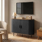 HOMCOM - Buffet style ferme 39,4 po avec portes tambour courbées - grain de bois brun-Pieds métalliques surélevés de 5,9 po permettant aux aspirateurs robots de nettoyer facilement en dessous