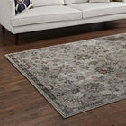 Modway - Hana Treillis floral vintage vieilli Tapis de 5 pi l x 8 pi L - Argent, bleu, beige et brun-Dessous en caoutchouc de prise