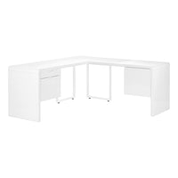 Monarch Specialties - 7582 Bureau 72 po - Blanc Lustre/Tiroir Cote Droit/Gauche-En forme de L ordinateur de bureau avec 2 tiroirs de rangement et une armoire, avec la construction du panneau d'épaisseur avec un fini Blanc lustre avec des jambes métalliques solides dans une finition blanc