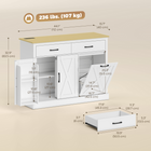 HOMCOM - Buffet style ferme à bascule pour poubelle avec station de charge et rangement à déchets dissimulé - blanc-Deux tiroirs et une armoire à deux niveaux pour ranger les ustensiles et les bols 