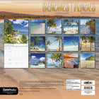 DateWorks - Calendrier Mural 16 Mois des Plages 2025 - 12 po x 12 po - Bilingue-Comprend des pages mensuelles de janvier à décembre 2025, ainsi que les 4 derniers mois de 2024.