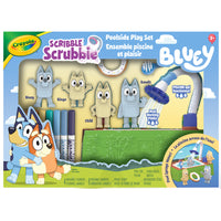 Crayola - Ensemble piscine et plaisir Bluey Scribble Scrubbie Crayola, 4 unités-Jouet scribble scrubbie :  cet ensemble de jeu bluey scribble scrubbie comprend 4 figurines bluey, 1 piscine à pompe, 1 bouée, 1 paysage recoloriable, 8 marqueurs lavables scribble scrubbie et 1 brosse