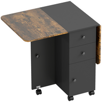 HOMCOM - Table à manger pliante à roulettes avec rallonge, tiroirs et armoire de rangement pour 4-6 personnes - brun rustique et noir-Son style moderne est idéal pour être placé dans la chambre, le salon ou la salle à manger 