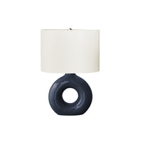 Monarch Specialties - Luminaire - 24 po H Lampe De Table - Céramique Bleue - Abat-Jour Ivoire / Crème - Contemporain - Moderne-Lampe de table contemporaine et élégante de 24 pouces, dotée d'une base en céramique bleu en forme de beignet, surmontée d'un abat-jour ovale en tissu ivoire et d'un embout rond en métal argenté