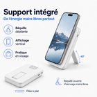 Rwan - Banque d’alimentation magnétique sans fil de 10 000 mAh avec support, câble USB-C et chargeur Apple Watch - blanc-Le chargeur intégré pour Apple Watch offre une option de recharge supplémentaire