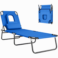 Outsunny - Chaise longue d’extérieur pliante - chaise de bronzage avec ouverture pour le visage - bleu-Idéal pour le jardin, le balcon, la piscine, la plage et plus encore