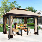 Outsunny - Pavillon à double toit 11 pi L x 13 pi L avec moustiquaire et rideaux - kaki-Les évents en maille sur ce toit empêchent les insectes d’entrer pour une ombre agréable