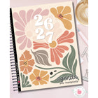 Pomme & Gribouillis - Agenda pour enseignants 26-27: Hebdomadaire/mensuel - 11-1/2" x 9-1/2" - Retro Floral - Français-Planification annuelle et mensuelle sans les matières pour convenir à tous & plusieurs pages de notes de réunion, de comités ou autres