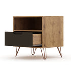 Manhattan Comfort - Rockefeller Table de Nuit 1 Tiroir Style Mid-Century Modern 51 cm - Naturel et Gris Texturé - Lot de 2-Pieds évasés en fil métallique à la mode pour une durabilité accrue