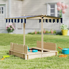 Outsunny - Bac à sable carré couvert pour enfants avec couvercle et auvent réglable - 106 x 106 cm - Naturel-Offre un siège spacieux et stable pour les enfants, peut efficacement éloigner l'humidité 