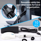 ShoppingAll - Plateau de rangement de câbles sous le bureau avec 10 attaches de câbles - Noir - Paquet de 4-8