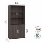 Bush Business Furniture - Bibliothèque hybride haute à 5 étagères avec portes, gris tempête (HYB024SG)-Chaque étagère supporte jusqu'à 50 livres