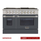 Kucht - 48 po Série KDF Cuisinière Pro Style au gaz naturel - Acier inoxydable/Gris ciment-Cuisinière de classe professionnelle dotée de 2 brûleurs doubles de 20000 BTU avec fonction mijotage, 2 brûleurs de 12000 BTU, 2 brûleurs de 9000 BTU et 2 brûleurs de 6000 BTU