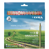 Lyra Graduate - Ensemble de 24 crayons de couleur - Couleurs assorties-24 couleurs vives avec des mines de plomb solides de 3,8 mm