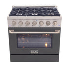 Kucht - 36 po Série KDF Cuisinière Pro Style au gaz naturel - Acier inoxydable/Gris ciment-Cuisinez et pâtissez comme un professionnel avec le four à convection extra-large de 5,2 pi³, configuration à 5 grilles et grande fenêtre de four