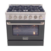Kucht - 36 po Série KDF Cuisinière Pro Style au gaz naturel - Acier inoxydable/Gris ciment-Cuisinez et pâtissez comme un professionnel avec le four à convection extra-large de 5,2 pi³, configuration à 5 grilles et grande fenêtre de four