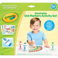 Crayola - Ensemble d'activités avec marqueurs à points lavables-MOTRICITÉ FINE : Les enfants améliorent naturellement leur motricité fine tout en créant et en apprenant grâce aux activités incluses. À l'aide de marqueurs à points colourés, les enfants pratiqueront la reconnaissance des lettres, des chiffres, des couleurs et des formes.