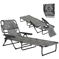 Outsunny - Chaise longue pliante avec dossier inclinable - chaise de bronzage - gris mélangé-Pour que des personnes puissent bronzer ou se détendre ensemble autour de la piscine