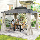 Outsunny - Pavillon à toit rigide double 10 pi l x 12 pi L avec rideaux - beige-La structure combinée en métal et aluminium offre une stabilité et une robustesse accrues