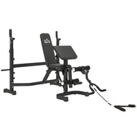 Soozier - Support de banc de musculation avec rack à squat-Comprend un support de curl pupitre, une extension des jambes, un banc de développé couché, une machine à écarté couché