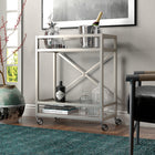 Hudson&Canal - Chariot-bar Wilson 30 po de largeur - Nickel satiné-Nettoyer avec un chiffon doux et sec, sans produits chimiques agressifs ni produits de nettoyage abrasifs