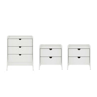 Manhattan Comfort - commode mid-century modern Coney et 2 tables de chevet - blanc - ensemble de 3-Ensemble de chambre à coucher de 3 pièces de style mid-century modern comprenant une commode et 2 tables de nuit