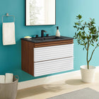 Modway - Render Fixation murale de 30" Vanette de salle de bain - Noyer blanc Noir-Coiffeuse à grains de noyer