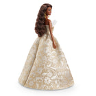 Mattel - Barbie des fêtes 2025 - Noire-La robe se distingue par une jupe ample et volumineuse avec un col sans bretelles à volants, tandis que ses boucles d'oreilles dorées ajoutent plus d'élégance de vacances !