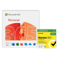 Microsoft - 365 + Norton 360 Standard - 1 appareil - Abonnement de 12 mois [Téléchargement]-Compatible avec PC, Mac, les iPhone, les iPad et les appareils Android
