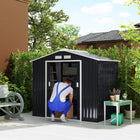 Outsunny - Abri de jardin 7' x 4' avec kit de fondation et doubles portes gris foncé-Construction robuste avec des murs renforcés à nervures et un kit de fondation
