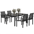 Outsunny - ensemble de salle à manger de patio 5 pièces avec 4 chaises empilables-Ensemble de salle à manger d'extérieur en six pièces : comprend une table ronde, quatre chaises pliantes et un parasol
