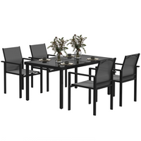 Outsunny - ensemble de salle à manger de patio 5 pièces avec 4 chaises empilables-Ensemble de salle à manger d'extérieur en six pièces : comprend une table ronde, quatre chaises pliantes et un parasol