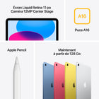 Apple - iPad 11 po, Puce A16, Wi-Fi, 128 Go, Jaune-Déverrouillage et Paiement avec Touch ID: Comme Touch ID est intégré au bouton supérieur, vous pouvez utiliser votre empreinte pour déverrouiller votre iPad, vous connecter dans les apps et payer en toute sécurité avec Apple Pay