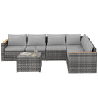 Outsunny - Canapé modulaire d'extérieur extra large et profond de 25,6 po de 7 pièces, gris clair-Ensemble de salon de jardin en sept pièces comprenant six chaises et une table basse assortie