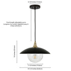 Hudson&Canal - Suspension Alvia de 37,8 cm de large avec abat-jour en métal et verre, - Noir mat/laiton/transparent-Dimensions du produit : 14,5" L x 14,5" l x 10" H