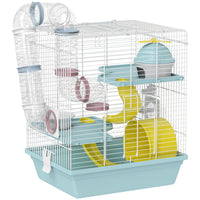 PawHut - Cage pour hamster et gerbille avec roue d'exercice et tube de jeu-Une cage à trois niveaux avec des tubes ludiques offre un espace et un divertissement sans fin 