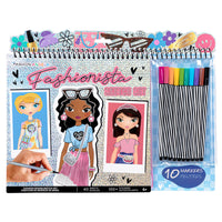 Fashion Angels - Coffret Fashionista avec Carnet de Croquis et Marqueurs-LE DESSIN DE MODE FACILITÉ – Ce carnet de croquis de mode comprend 40 feuilles de croquis avec des silhouettes de mannequins pré-imprimées, pour rendre le dessin de mode accessible aux débutants ou à ceux qui souhaitent perfectionner leurs techniques. Parfait pour initier les enfants au monde du stylisme, avec un livret d’instructions inclus pour les guider et les inspirer