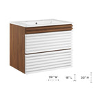 Modway - Render Support mural de 24" Vanette de salle de bain - Blanc Noyer Blanc-Conception murale